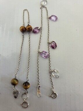 Sterling Silver 925  Chain Bracelet with Purple and Tiger Eye Beads Stones